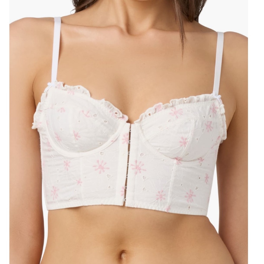 Florence by Mills Embroidered Ivory & Pink Floral Longline Bustier Top-Sz S, NWT